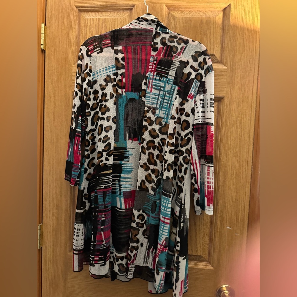 Leopard Print Mesh Sheer Artsy Wearable Art Cardigan - Picture 4 of 5